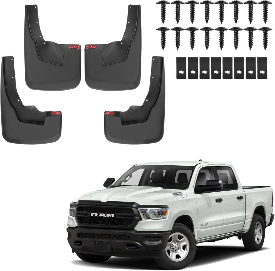 Mud Flaps Splash Guards for Fit for 2019 2020 2021 2022 2023 2024Doge Ram 1500 | No Drilling Required Bendable Mud Guards | Front & Rear 4-Piece Set Car Accessories