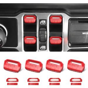 4PCS Upgraded Window Switch Button Cover Compatible with Jeep Wrangler JL JLU 2018-2025 and Gladiator JT 2020 2021 2022 2023 2024 2025 Wrangler 4xe Interior Accessories(Bright Red) (2018-2025 (Bright red))