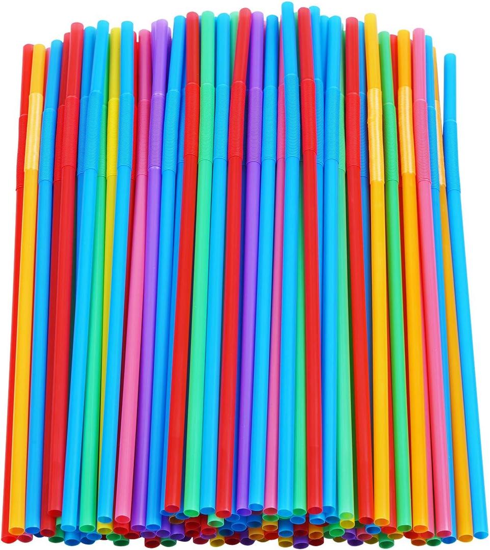 200 Pcs Colorful Plastic Long Flexible Straws.(0.23'' diameter and 10.2" long)