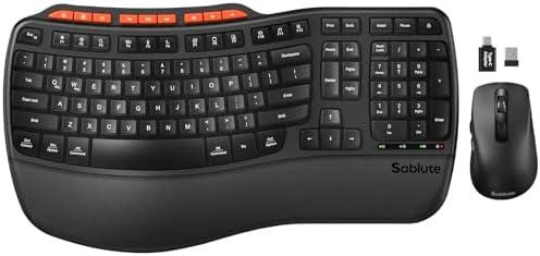 Ergonomic Wireless Keyboard and Mouse Combo, 2.4G Full Size Wave Key Board with Cushioned Palm Rest, Natural Typing, 3 DPI Adjustable Mouse, USB-A & C for Computer/Laptop/Mac/Tablet Sablute : Electronics