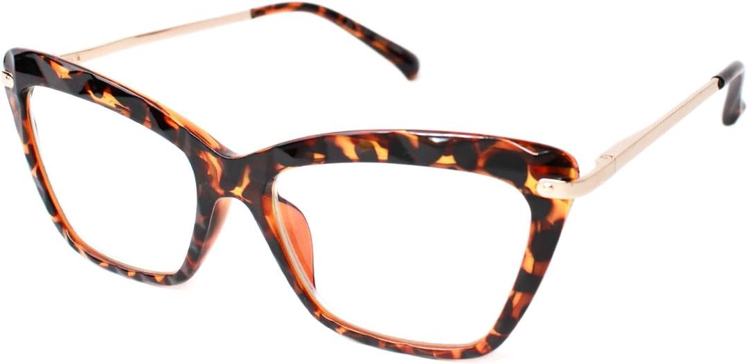 Focus Series Reading Glasses for Women - Full Rim, Polycarbonate & Metal, Includes Case, Cleaning Cloth (Leopard)
