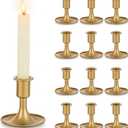 Gold Taper Candle Holder Set of 12, Hewory Short Skinny Brass Candlestick Holders, Vintage Small Low Metal Candles Sticks for Wedding Centerpieces Christmas Birthday Party Holiday Dinning Table Decor