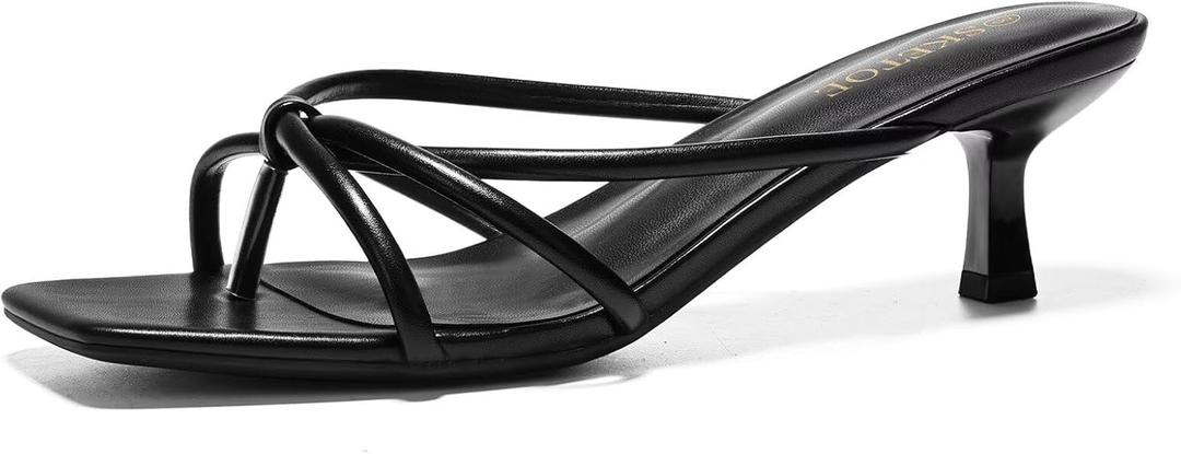 Kitten Heels for Women Strappy Flip Flop Heeled Sandals Fashion Women's Dressy 2 Inch Square Open Toe Heels for Party & Wedding 35