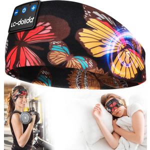 LC-dolida Sleep Headphones Headband Bluetooth 5.4, Sports Headband Earphones Wireless with Speaker Microphone USB C for Sleeping Gift Workout Jogging Yoga Insomnia Travel Meditation, Butterfly