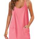 Panadila Womens Summer Sleeveless Mini Dress V Neck Spaghetti Strap Sundress Athletic Short Dress with Pockets, Size Small