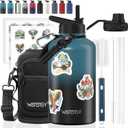 64oz Insulated Water Bottle (Cold for 48 Hrs),BPA Free&Leak Proof,Half Gallon Stainless Steel Water Flask,Water Jug with Straw Spout Lids for Gym,Hiking,Camping,Black Blue