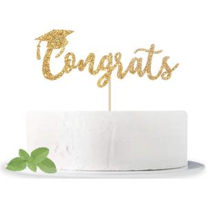 4 x Gold Glitter Congrats Cake Topper - Congrats Grad Cake Decor - 2022 High School/ College/Senior Graduation Party Decorations Supplies