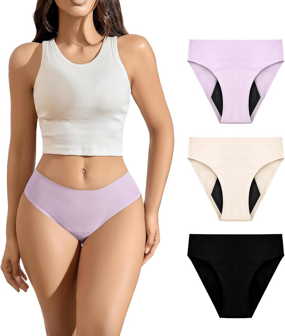 Leak Proof Period Underwear for Women, Heavy Flow Menstrual Panties, Seamless No Show Briefs (S)