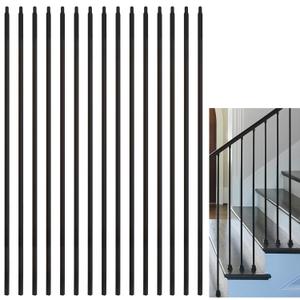 15 Pcs Wrought Iron Balusters,1/2" x 44" Straight Hollow Iron Baluster for Staircase Remodel, Matte Black Metal Railing