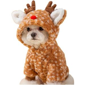 AZA Reindeer Dog Costume Fluffy Christmas Clothes Moose Coat Winter Pet Hoodies Puppy Girl Cute Coat Outfits for Small Dogs Costumes (LSuitable9lb-12lb,Moose Brown)