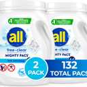 all free clear, Original, MIGHTY PACS Laundry Detergent Pacs for Sensitive Skin, Unscented and Hypoallergenic, 66 Count (Pack of 2)