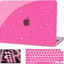 G JGOO Compatible with MacBook Air 13 inch Case 2026 2025-2022 M5 A3449 M4 A3240 M3 A3113 M2 A2681, Glitter Platsic Hard Shell for MacBook Air 13.6 inch Case+Keyboard Cover+Screen Protector, Hot Pink