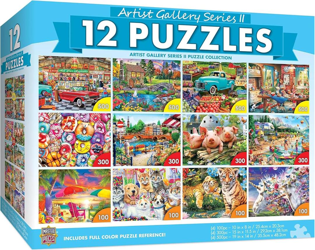 MasterPieces - Jigsaw Puzzle 12-Pack Bundle Set, Artist Gallery Collection Series 2 Landscape and Animal Puzzles, Family Fun for Adults and Kids