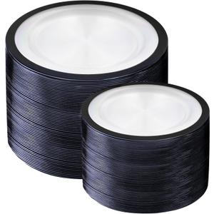 U-QE 200 Pcs Clear and Black Plastic Plates - Black Plates Disposable for Party & - Include 100 Dinner 10'' & 100 Dessert 7''(Heavyweight)