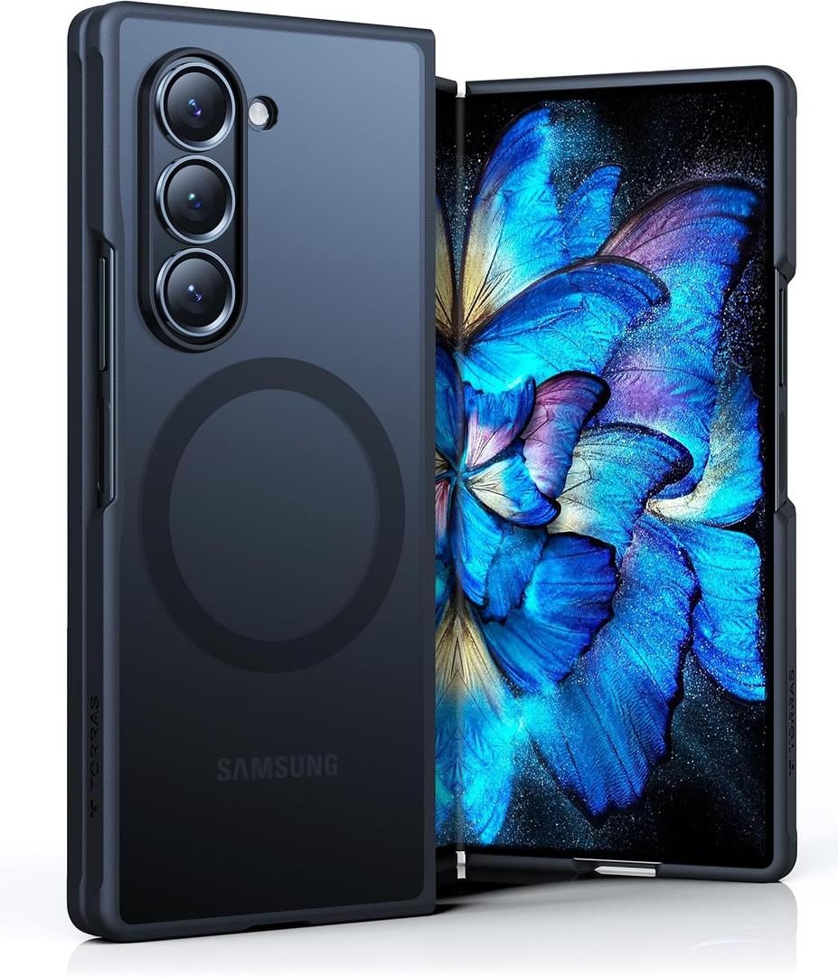 TORRAS Magnetic Shockproof Designed for Samsung Galaxy Z Fold 6 Case, [Compatible with Magsafe] [Military Grade Drop Tested] Translucent Hard Back Slim Phone Case for Samsung Z Fold 6 Case, Black