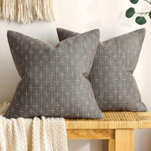 MIULEE Pack of 2 Decorative Burlap Linen Throw Pillow Covers Modern Farmhouse Pillowcase Rustic Woven Textured Cushion Cover for Sofa Couch Bed 16x16 Inch Dark Grey