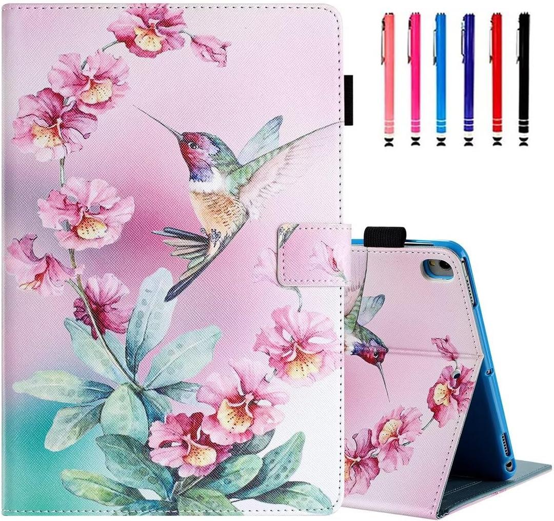 MonsDirect Case for iPad 9th Generation 10.2 inch iPad 8th 7th Generation 2021-2019, Suede Multi-Angle Stand Cover with Auto Wake/Sleep & Pen Holder & Card Slots for iPad 10.2/Pro 10.5", Hummingbird
