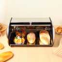 PRETYZOOM Stainless Steel Bread Storage Box Large Capacity Roll Top Bread Container for Kitchen Counter Organization 13 X 9 X 6 Inch