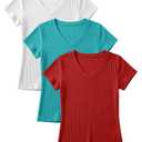 YooAurvox 3 Pack Girls V Neck Shirts, 3-Color, 9-10 Years