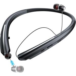 Neckband Bluetooth Headphones, Retractable Headset with Mic, Wireless Earphones Vibration Call, Stereo Noise Cancelling Earbuds for Sports, Running, IPX5 Sweatproof (Black)