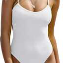 ZAFUL Women's One Piece Swimsuit Ribbed Open Back Bathing Suit Tummy Control Scoop Neck Adjustable Straps High Cut Swimwear (X-Small, White)