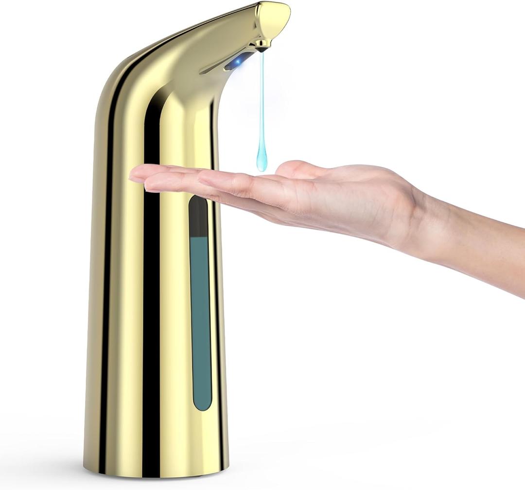 Automatic Soap Dispenser with Infrared Sensor - Adjustable 4-Level Touchless Hand Soap for Kitchen, Bathroom - Battery Operated Electric Dispenser, Durable Plastic, Smart Soap Holder 400ml Gold