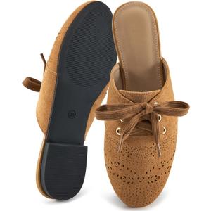 HARENCE Mules for Women Casual Flats: Comfortable Round Toe Slip on Backless Mule Dressy Business Office Flat Shoes (7.5, Brown)