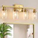Unicozin Modern Bathroom Light Fixtures, 4 Light Vanity Lights Over Mirror, Gold Wall Lamp with Clear Glass for Living Room Cabinet Bedroom Porch Powder Room