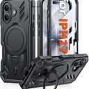 FNTCASE for iPhone 17 Phone Case: Magnetic Phone Cases with [Ring Kickstand] [Built-in Screen Protector] [Heavy Duty Military Grade Protection] Shockproof Full Body Hard TPU Phone Cases Black