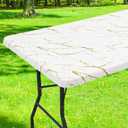 Smiry Rectangle Table Cloth Cover, Waterproof Elastic Fitted Picnic Tablecloth for 4 Foot Tables, Wipeable Flannel Backed Vinyl Tablecloths for Camping, Dining, Outdoor (White, 24" x 48")