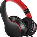 LORELEI X6 Over-Ear Headphones with Microphone, Lightweight Foldable & Portable Stereo Bass Headphones with 1.45M No-Tangle,Wired Headphones for Smartphone Tablet MP3 / 4 (Black-Red)