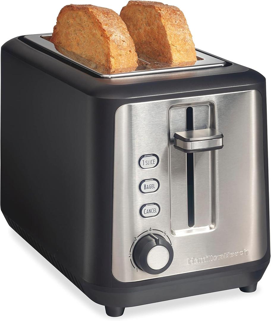 Hamilton Beach Gourmet 2 Slice Slot Toaster with Extra Long & Wide Slots, Sure-Toast Technology, Shade Selector with 7 Browning Levels, Bagel Setting, Matte Black and Stainless Steel (22996)