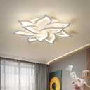Garwarm Dimmable LED Ceiling Light, 72W Modern Acrylic Flush Mount Ceiling Lamp with Remote Control Metal Flower Shape Chandelier Lighting Fixture for Living Room Bedroom Kitchen, Dia:33.4in/10-Petals/Dimmable/72W
