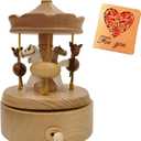 Briskfeel Wooden Carousel Music Box with Moving & Elevating Horses, Rotating Wind-Up Decor, Collectible Mechanical Musical Box, Timeless Gift