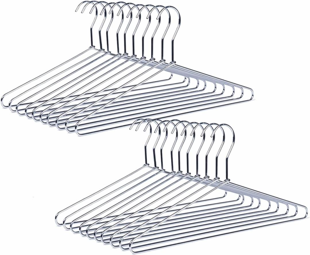 Amber Home 30 Pack Heavy Duty Metal Shirt Coat Hangers, Stainless Steel Clothes Hanger with Polished Chrome, 17 Inch Silver Metal Wire Hanger