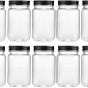 novelinks 16 oz Clear Plastic Jars with Screw-On Lids - BPA-Free Refillable Storage Containers for Slime, Food, Crafts, Kitchen & Household Use (10 Pack, Black)