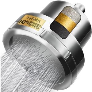 MyHalos Filtered Shower Head for Hard Water Filter - High Pressure, Removes Chlorine - Shower Head Filter for Hard Water Softener Showerhead, Easy Install, For Hair & Skin, Filtering (Chrome)