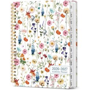 Planner 2026-2027, Academic Year Monthly and Weekly Calendar Planner, Jul 2026 - Jun 2027, Hardcover Teacher Student Planning Agenda book with Tabs, Perfect for School Office Supplies, 6.3" x 8.5" - Wildflowers