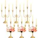 Rtteri 6 Pcs Gold Candelabra Candlestick Holder Metal Candle Stand Candelabra for Taper Candles Table Centerpieces Wedding Christmas Holiday Birthday Party (9.5 x 9.5 x 19.7 Inch,3 Arm)