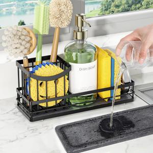 Cisily Sink Caddy Organizer with Drying Stone, Instant Dry Sponge Holder, Sink Brush Holder for Countertop, Kitchen Storage Organizer and Accessories, Black Cisily Sink Caddy Organizer with Drying Stone, Instant Dry Sponge Holder, Sink Brush Holder for Countertop, Kitchen Storage Organizer and Accessories, Black