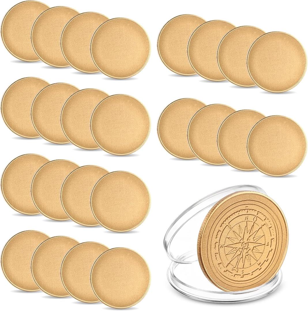 25Pcs 40mm Blank Challenge Coin Engraving Blanks Coins Threaded Edged with Acrylic Protection Box Hand Personalized DIY Craft Coin for DIY Crafts Birthday Travel Commemorative Collection, Gold