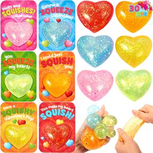 JOYIN 30 PCS 2.5" Valentines Day Heart Stress Balls with Cards, Valentines Party Favor Supplies, Exchange Rewards Prizes