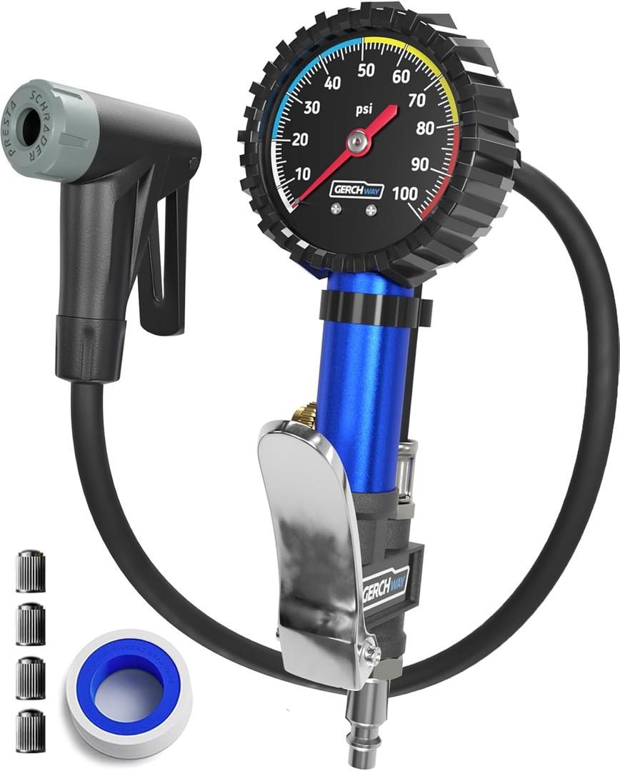 Presta Valve Air Chuck  Bike Tire Inflator with Pressure Gauge  Bicycle Tire Gauge Schrader to Presta Valve Adapter for Air Compressor