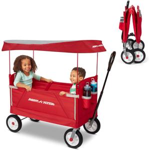 Stroller Wagon for Kids, Baby Stroller, Outside Toys for Toddlers 1-3, Rolling Cart, Beach Cart, Radio Flyer 3-in-1 Off-Road EZ Fold Wagon with Canopy, Red, Foldable, for Ages 1.5+ Years