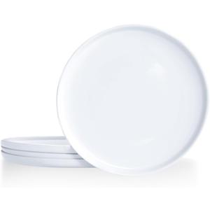 White Small Ceramic Plates Set of 4, 6 Inch Round Porcelain Appetizer Plate,Mini Dessert Plates with lipped Edge for Cake, Snack, Bread