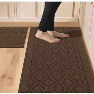 COSY HOMEER 48x20 Inch/30X20 Inch Kitchen Rug Mats Made of 100% Polypropylene 2 Pieces Soft Kitchen Mat Specialized in Anti Slippery and Machine Washable,Brown