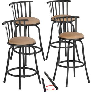 FurnitureR Kitchen Counter Barstools, Swivel Kitchen Counter-Height Stool with Backs and Footrest, Adjustable Bar Stools with Interchangeable Legs Armless, Set of 4, 24/29 Inch, Brown