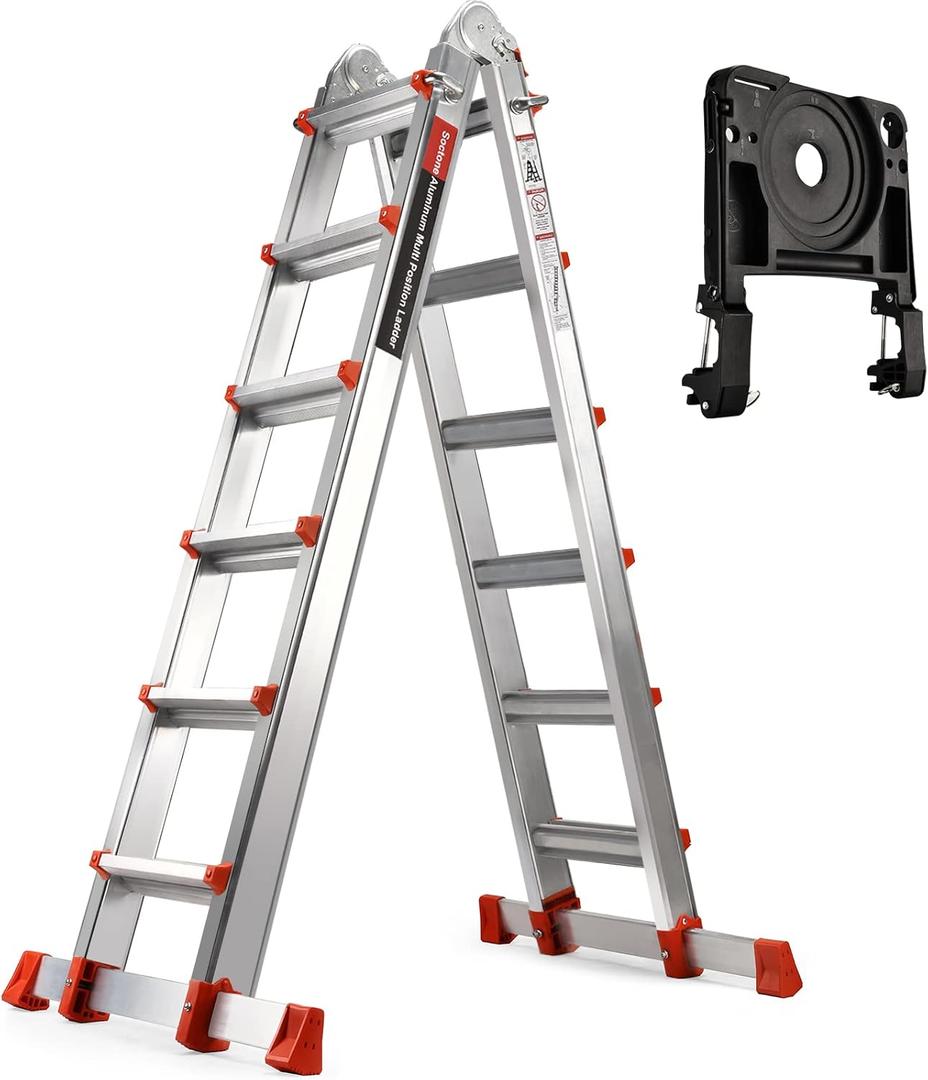 Soctone Ladder, A Frame 6 Step Extension Ladder, 22 Ft with Multi Position & Removable Tool Tray with Stabilizer Bar, 330 lbs Weight Rating Telescoping La dder for Household or Outdoor Work Soctone Ladder, A Frame 6 Step Extension Ladder, 22 Ft with Multi Position & Removable Tool Tray with Stabilizer Bar, 330 lbs Weight Rating Telescoping La dder for Household or Outdoor Work