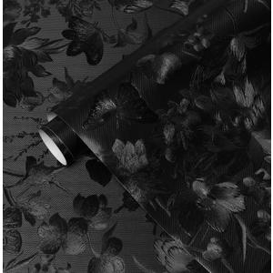 Erfoni 118"x17.7" Black Wall Paper Embossed Floral Peel and Stick Wallpaper Vintage Black Flower Textured Embossed Contact Paper DIY Removable Self Adhesive Wallpaper for Countertop Cabinets Decor (17.7" x 118")