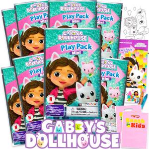 8 Pc Gabby's Dollhouse Mini Party Favors Set - Bundle 8 Play Packs with Mini Coloring Books, Stickers, and Goodie Bags | Gabby's Dollhouse Birthday Party Supplies Decorations